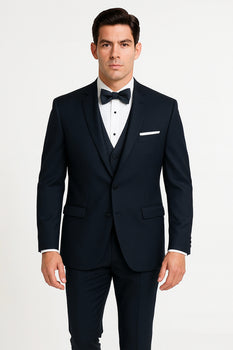 Midnight Navy Blue Wedding Tuxedo With Satin Framed Lapel