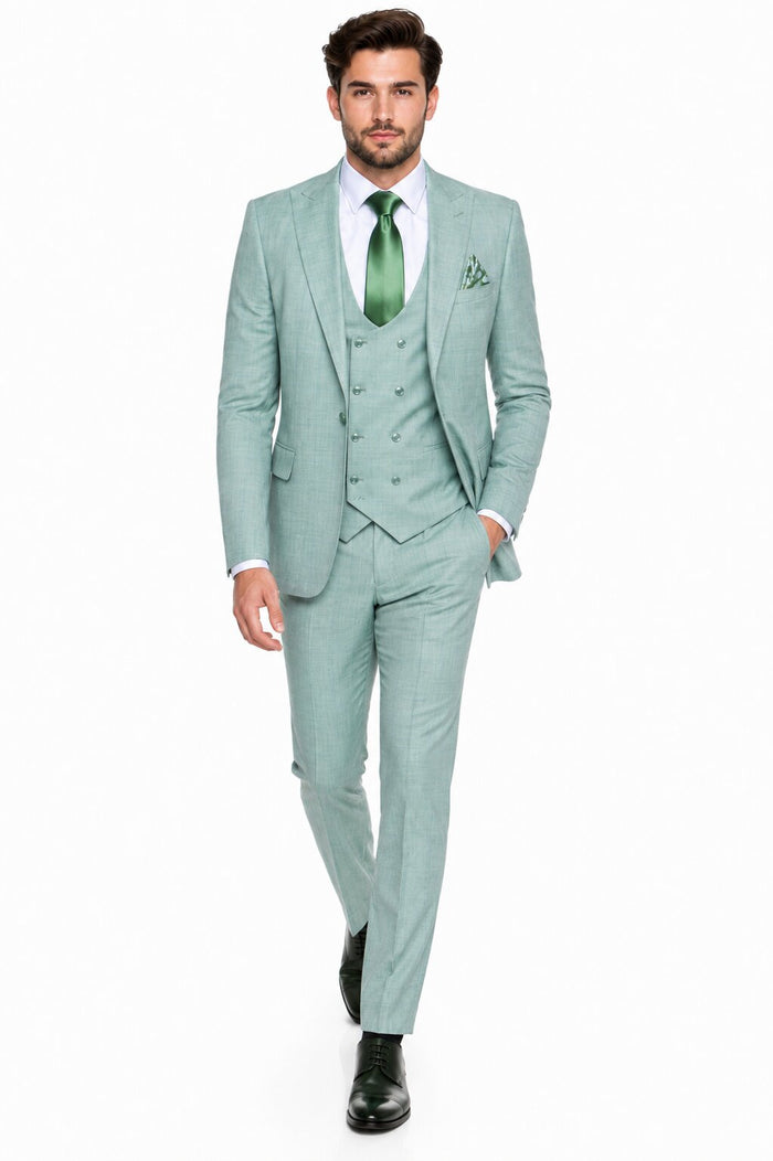 Tiglio Rosso Suit  - Classic Fit Athletic Cut 100% Wool Super 150s Italian Fabric Peak Lapel in Color Mint Green