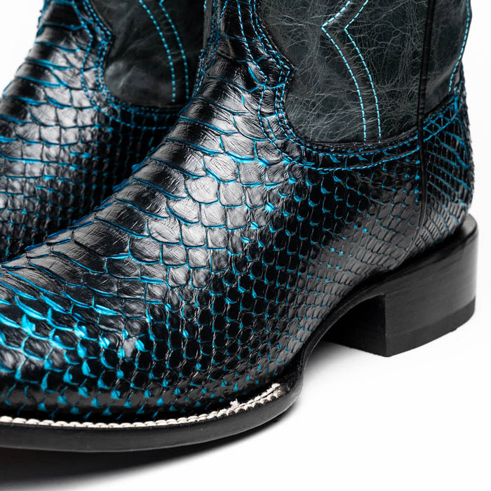 Marco Di Milano Missouri Black / Blue Python Square Toe Cowboy Boots - Image 3