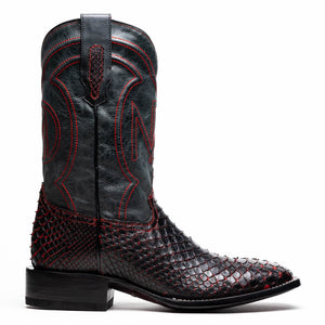 Marco Di Milano Missouri BlackCherry Python Square Toe Cowboy Boots