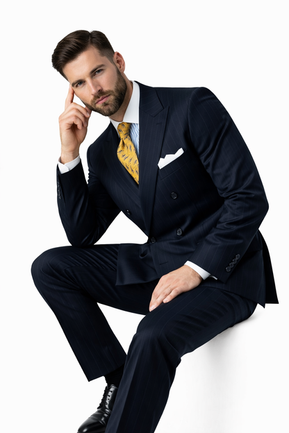 Mix And Match Suits Men's Suit Separates Wool Fabric Navy Blue And White Stripe Suit By Alberto Nardoni Brand
