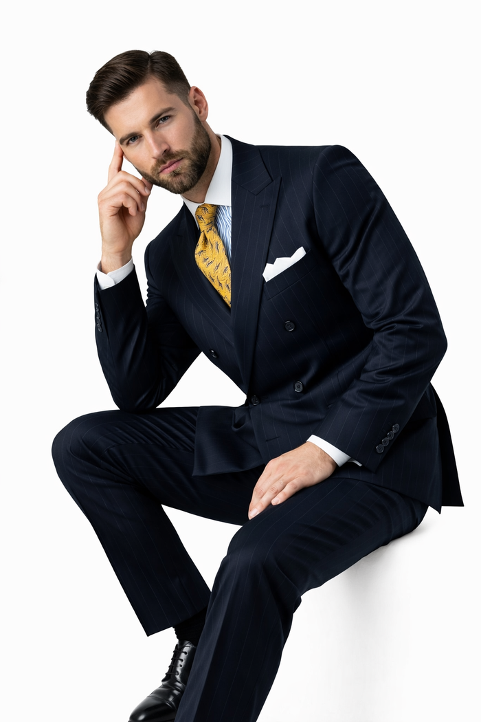 Mix And Match Suits Men's Suit Separates Wool Fabric Navy Blue And White Stripe Suit By Alberto Nardoni Brand