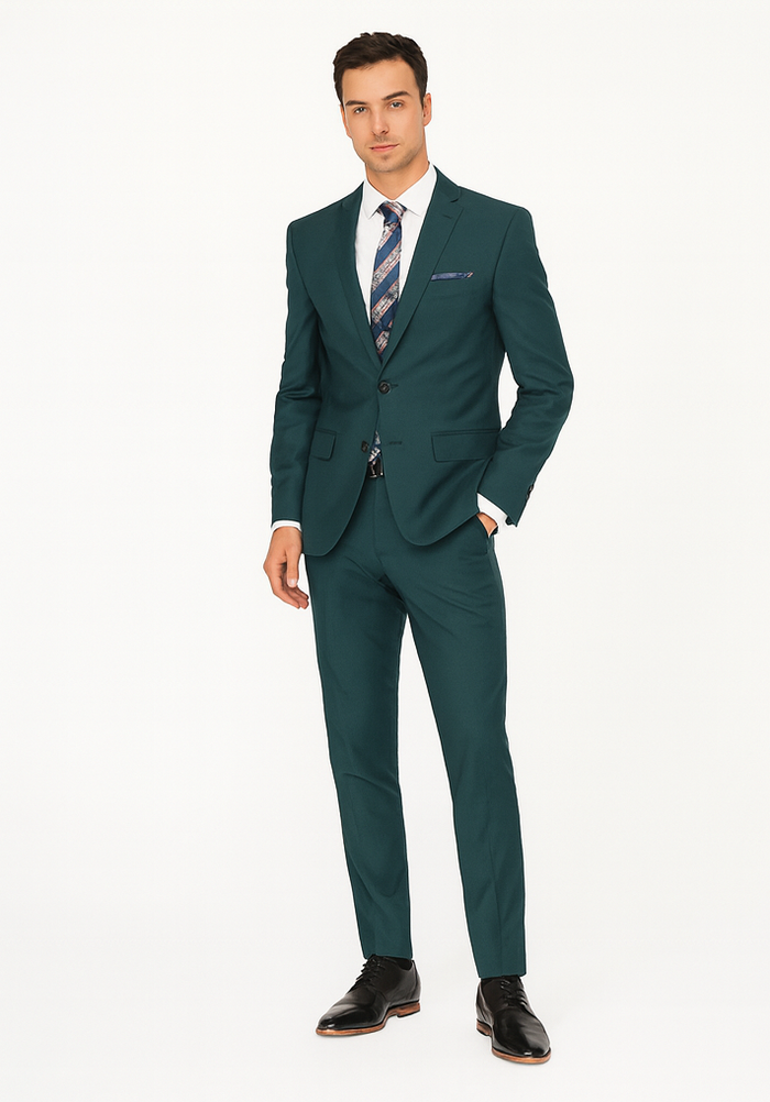 Men's Teal Green Front Flap Pockets Suit