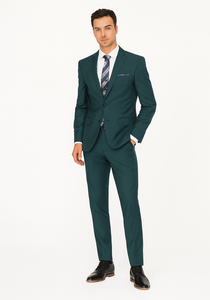 Mix and Match Suits Men's Teal Green Slim Fit Pick Stitched 2 Button Suit