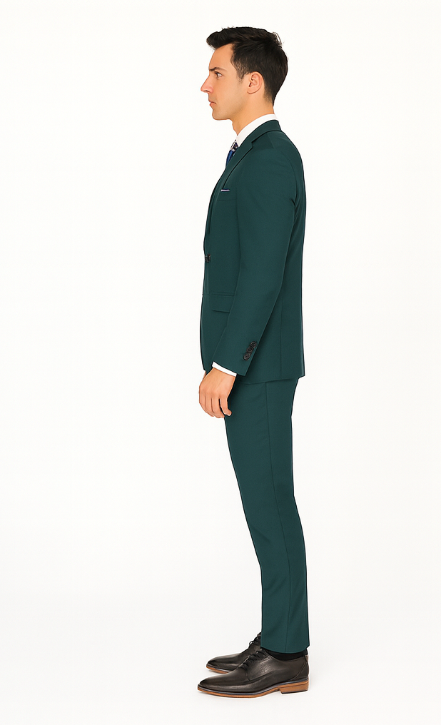 Men's Teal Green Front Flap Pockets Suit - Image 3