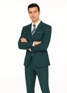 Mix and Match Suits Men's Teal Green Slim Fit Pick Stitched 2 Button Suit