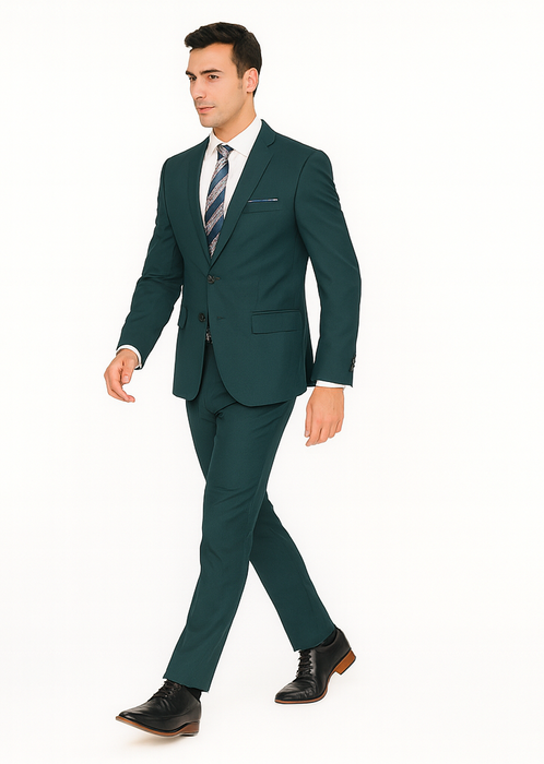 Mix and Match Suits Men's Teal Green Slim Fit Pick Stitched 2 Button Suit
