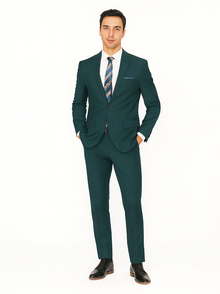 Men's Teal Green Front Flap Pockets Suit - Image 7