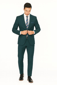 Mix and Match Suits Men's Teal Green Slim Fit Pick Stitched 2 Button Suit