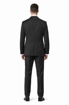 Mix and Match Suits Men's Quality 2 Buttons Portly Suits Solid Black Executive Fit Suit - Mens Portly Suit