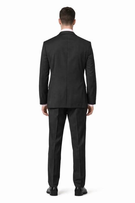 Mix and Match Suits Men's Quality 2 Buttons Portly Suits Solid Black Executive Fit Suit - Mens Portly Suit