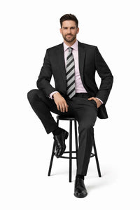 Mix and Match Suits Men's Quality 2 Buttons Portly Suits Solid Black Executive Fit Suit - Mens Portly Suit