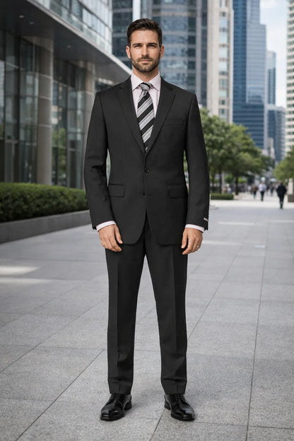 Mix and Match Suits Men's Quality 2 Buttons Portly Suits Solid Black Executive Fit Suit - Mens Portly Suit