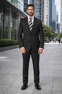 Mix and Match Suits Men's Quality 2 Buttons Portly Suits Solid Black Executive Fit Suit - Mens Portly Suit