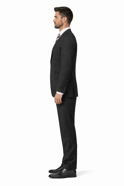 Mix and Match Suits Men's Quality 2 Buttons Portly Suits Solid Black Executive Fit Suit - Mens Portly Suit