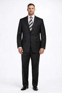 Mix and Match Suits Men's Quality 2 Buttons Portly Suits Solid Black Executive Fit Suit - Mens Portly Suit
