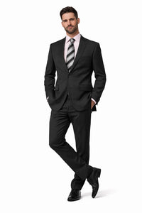 Mix and Match Suits Men's Quality 2 Buttons Portly Suits Solid Black Executive Fit Suit - Mens Portly Suit