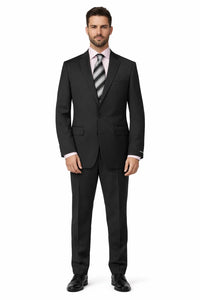 Mix and Match Suits Men's Quality 2 Buttons Portly Suits Solid Black Executive Fit Suit - Mens Portly Suit