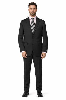 Mix and Match Suits Men's Quality 2 Buttons Portly Suits Solid Black Executive Fit Suit - Mens Portly Suit