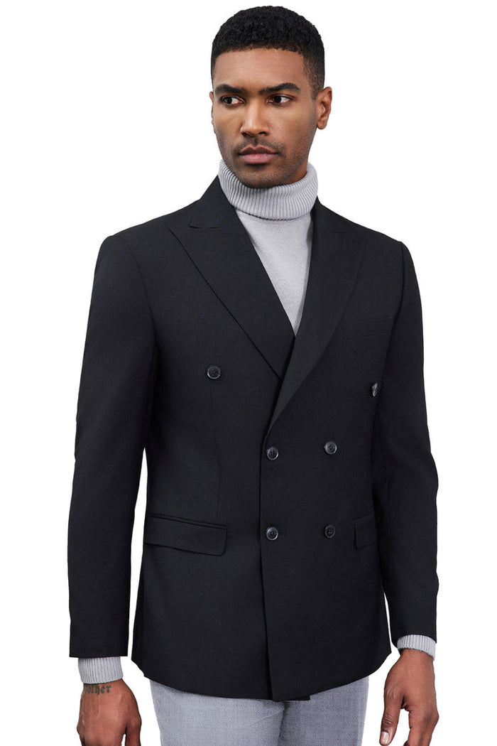 Mens Black Blazer - Men's Classic Double Breasted Sport Coat Blazer in Black - Image 2