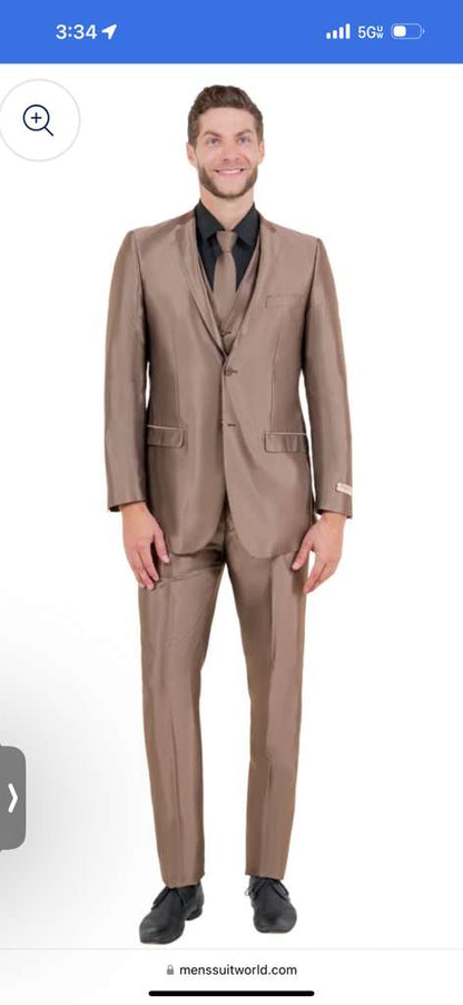 Men’s Bronze Brown Mocco 3 Piece Suit – Modern Formal Suit Set for Wedding, Prom and Business Events Light Brown Coffee Dark Tan Modern Fit