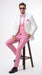 Men’s White and Light Pink Tuxedo Wedding Suit with Dinner Jacket, Vest, Pants and Bow Tie