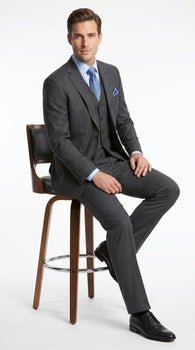 Men’s Charcoal Gray Pinstripe 3 Piece Vested Suit with 2 or 3 Button Jacket, Formal Dress Suit