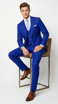 Men’s Electric Royal Blue Suit with Two Flap Front Pockets, Formal Wedding Prom Dress Suit