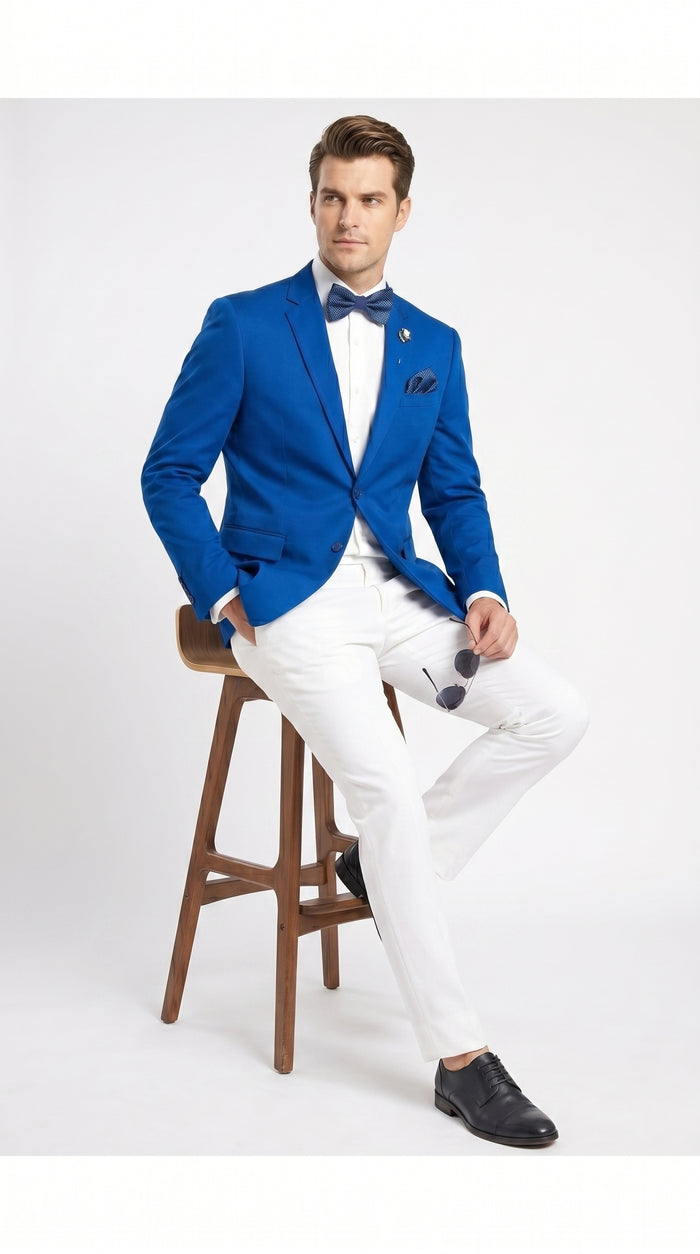 Men’s Royal Blue 2 Button Blazer with Notch Lapel, Wholesale Dress Casual Sport Coat
