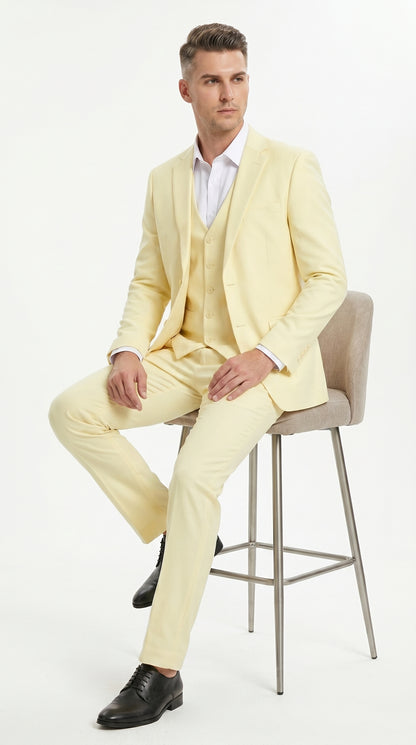Men’s Yellow Seersucker Suit with Jacket, Vest and Pants, Summer Wedding Prom Dress Suit Modern Fit