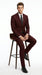 Men’s Burgundy Maroon Wine Suit with 2 Button Jacket and Matching Pants, Formal Wedding Dress Suit