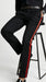 Men’s Black Tuxedo Pants with Red Satin Side Stripe, Classic Formal Slacks Unhemmed Bottom