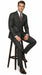 Men’s Grey Pinstripe Slim Fit Wool Suit with 2 Button Jacket and Peak Lapel