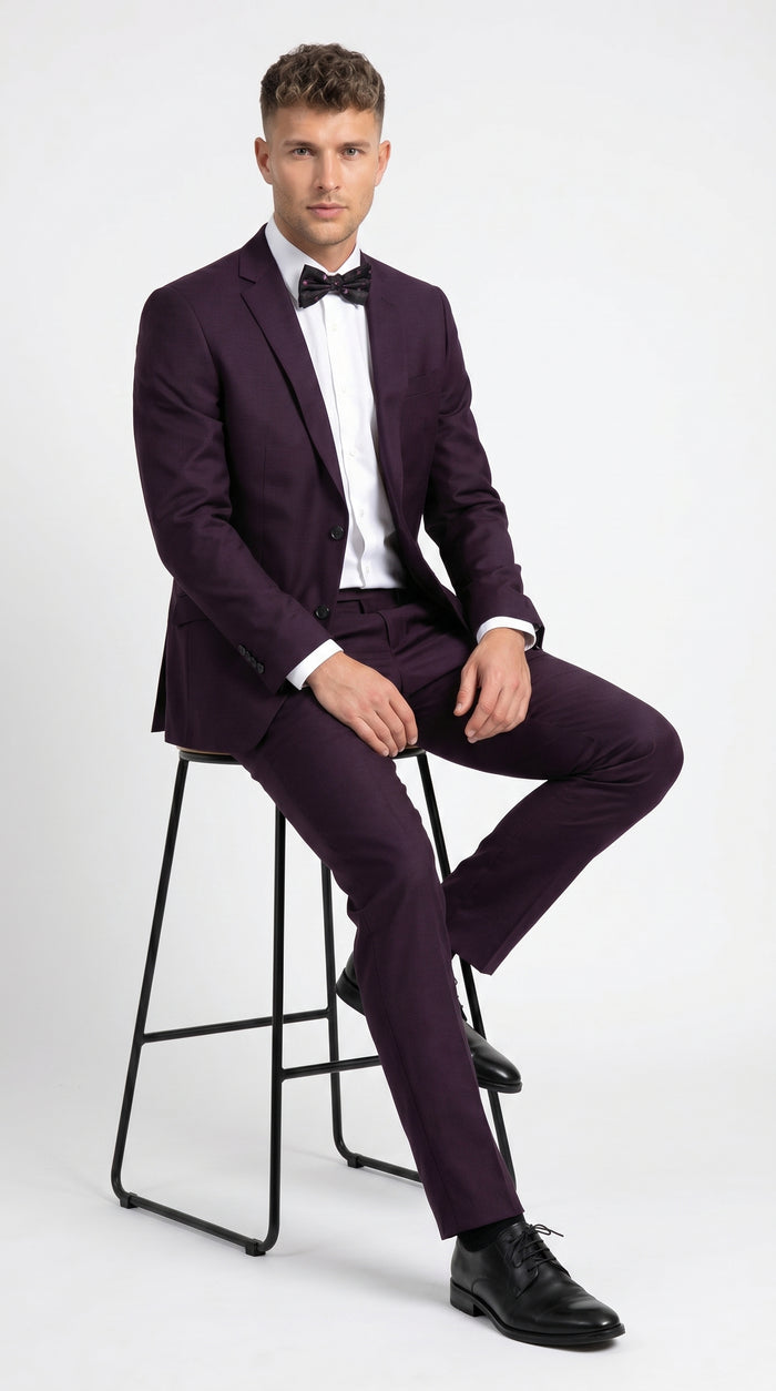 Men’s Plum Eggplant Dark Purple 2 Piece Suit, Formal Wedding Prom Dress Suit