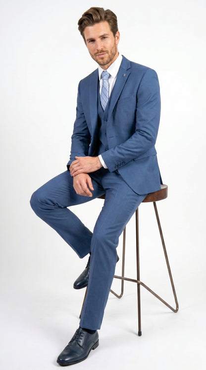 Men’s Stacy Adams Indigo Blue 3 Piece Suit with Vest, Modern Fit Formal Dress Suit