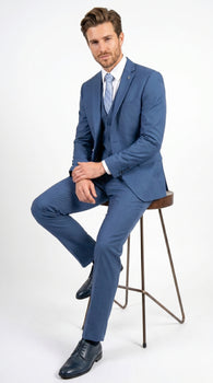 Men’s Stacy Adams Indigo Blue 3 Piece Suit with Vest, Modern Fit Formal Dress Suit