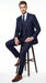 Men’s Indigo Sapphire Blue Plaid 3 Piece Suit with Double Breasted Vest, Slim Fit Windowpane Suit