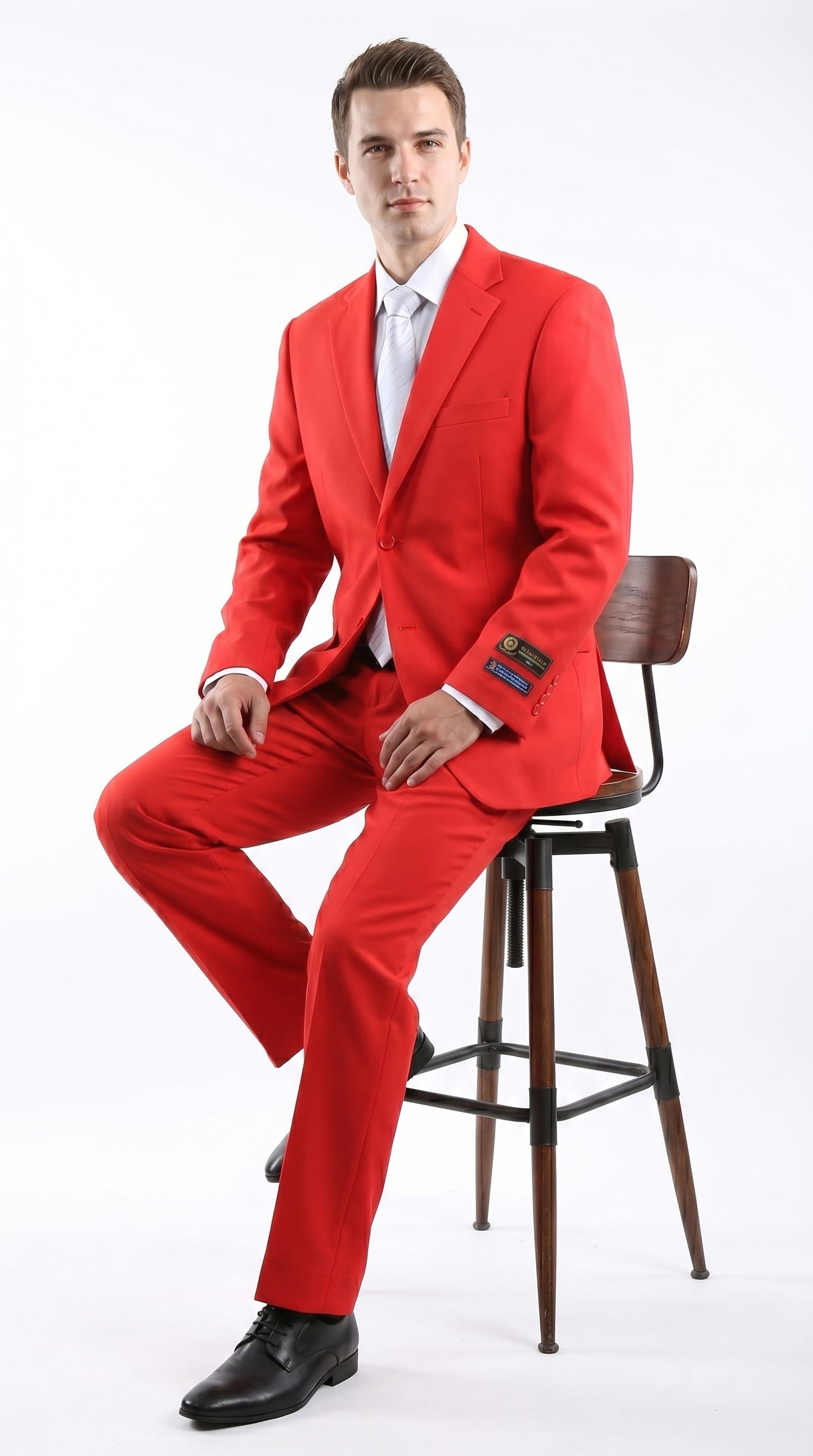 Men’s Red Bolzano 2 Button Suit with Pleated Pants, 100% Polyester Formal Dress Suit