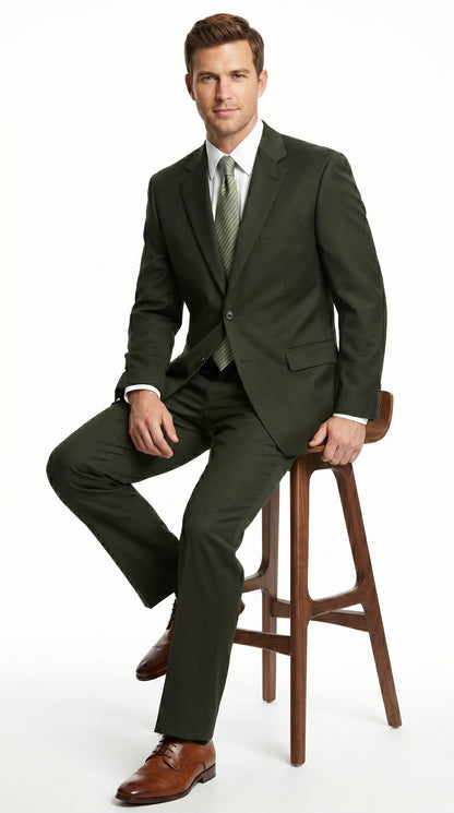 Men’s Dark Olive Green Suit, Classic Formal Dress Suit Clearance Sale