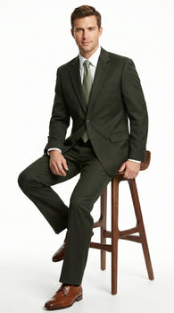 Men’s Dark Olive Green Suit, Classic Formal Dress Suit Clearance Sale