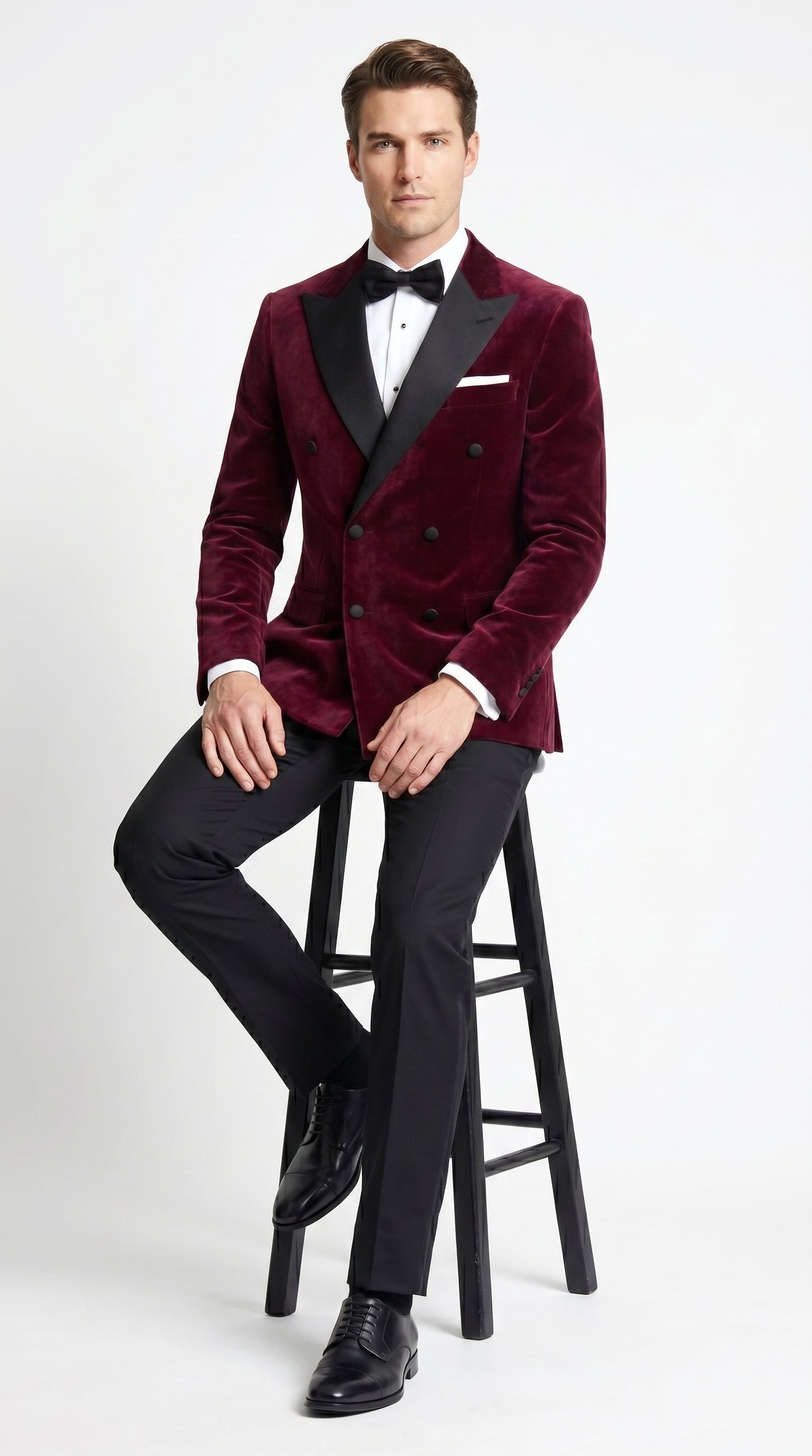 Men’s Burgundy Velvet Tuxedo, Slim Fit Double Breasted Formal Tuxedo Suit for Wedding, Prom and Groom Wear