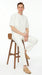 Men’s White Banded Collar 2 Piece Linen Walking Suit, Short Sleeve Shirt and Pants Set