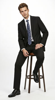 Men’s Black 2 Piece Slim Fit Business Suit with Wide Fish Cut Styling