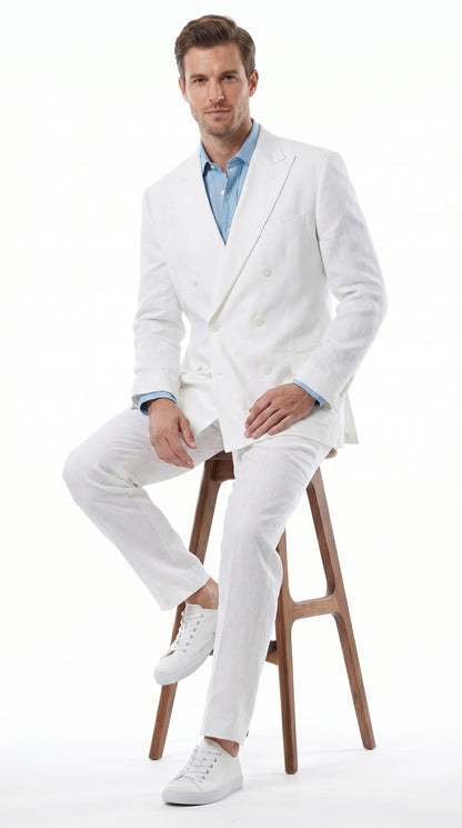 Men’s White Double Breasted Suit with Jacket and Pants, Formal Wedding Dress Suit