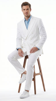 Men’s White Double Breasted Suit with Jacket and Pants, Formal Wedding Dress Suit