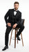 Men’s Black Modern 1 Button Tuxedo Suit with Satin Trim Peak Lapel and Wide Lapel Design