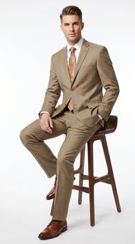Men’s Champagne Gold Sharkskin Suit, Formal Wedding Church Business Dress Suit Set