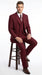 Men’s Burgundy Wine Maroon 3 Piece Vested Suit, Peak Lapel Formal Wedding Church Dress Suit Set