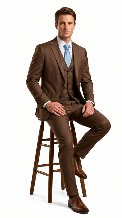 Elegant Men's Chocolate Dark Brown 3 ~ Three Piece  Business Suits Clearance Sale