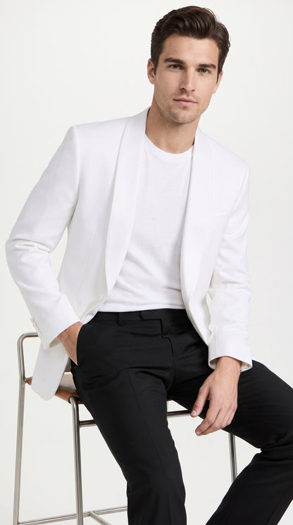 Men’s White Dinner Jacket with Shawl Lapel, Formal Wedding Prom Tuxedo Blazer